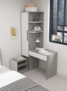 小卧室迷你衣柜床边带书桌一体连梳妆台组合实木家用床头柜化妆台