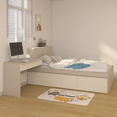 榻榻米床带书桌衣柜一体小户型卧室儿童房间靠墙边柜高箱抽屉储物