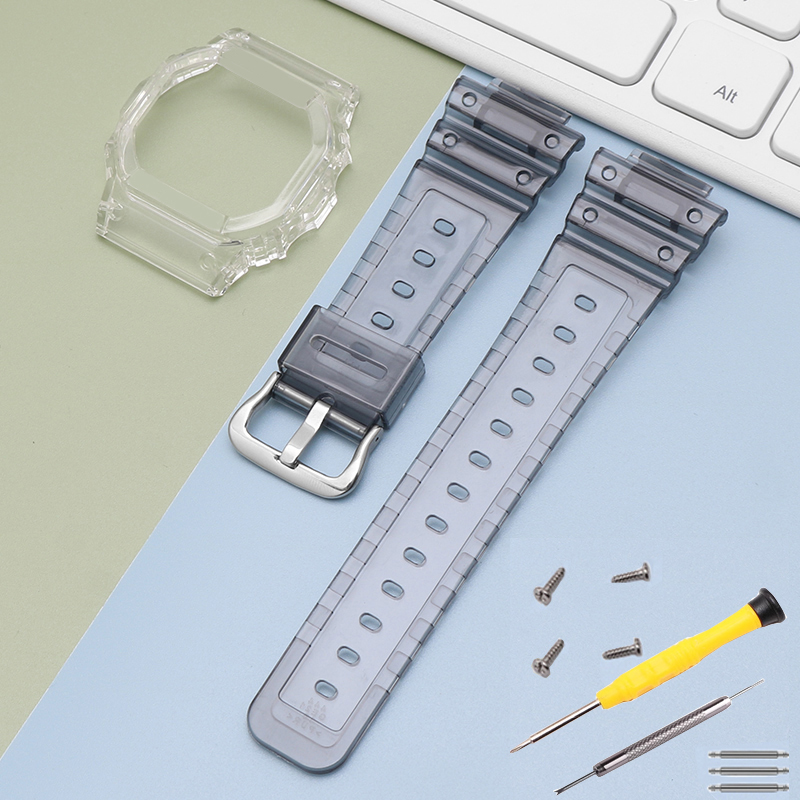 适配卡西欧冰韧冰电半透明DW5600SK/5635 GW-B5600小方块表壳表带