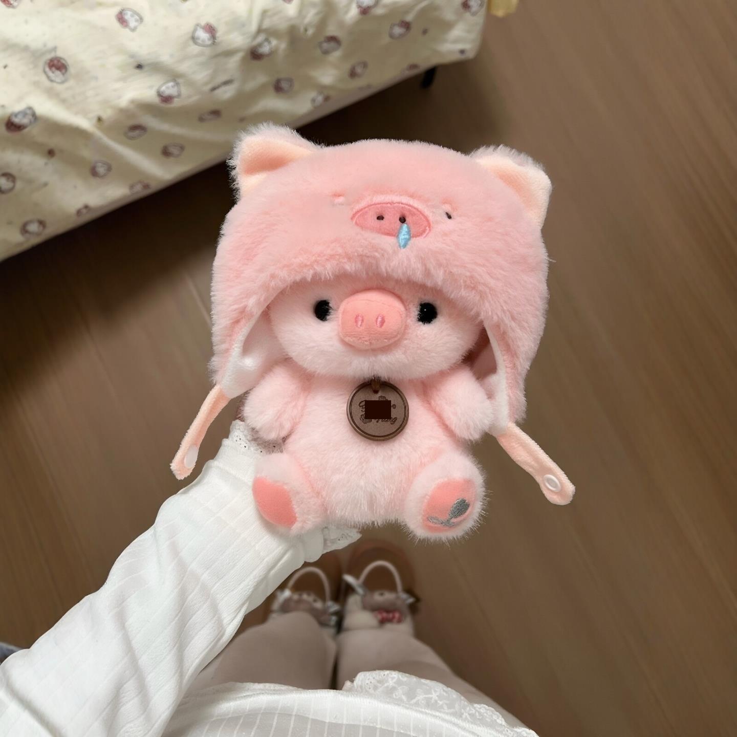 可爱毛绒小猪帽子配件棉花娃娃呆萌小动物小猪头套流鼻涕猪帽女生