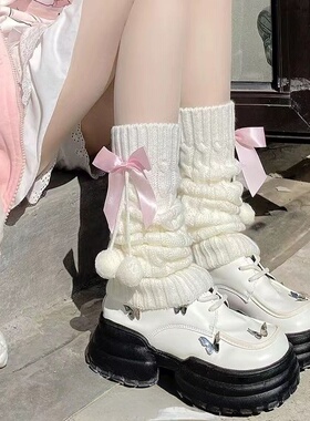 白色甜美袜套堆堆袜子腿套女春秋冬季中筒配jk小皮鞋雪地靴鲨鱼裤