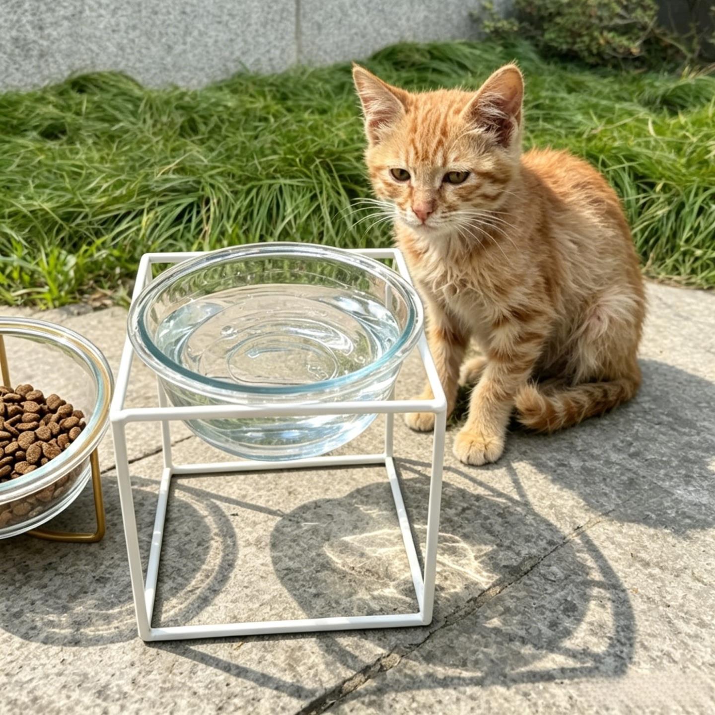 户外流浪猫喂食碗防蚂蚁防蜗牛投喂碗猫碗增高架小猫咪吃饭玻璃碗