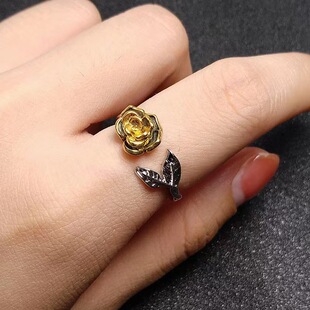 韩系复古玫瑰花戒指女ins简约小众设计感食指戒开口可调节指环