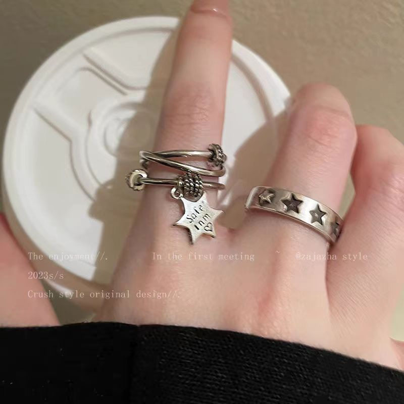 星星金属开口戒指女冷淡风小众设计高级食指戒时尚个性情侣指环
