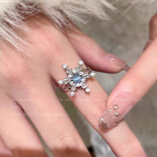 韩系蓝色雪花碎钻可叠戴戒指轻奢甜美清冷氛围感女不规则百搭指环