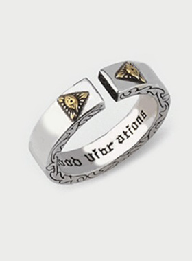 上帝之眼戒指潮男ins冷淡风开口指环图腾光圈复古做旧男士单身戒