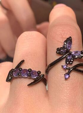 新款暗黑风小众设计蝴蝶戒指女ins简约百搭食指戒开口可调节指环