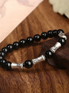 古风上岸竹节手链新中式男女小众设计高级感情侣手饰黑色珠手串
