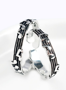 韩版口性c古线谱音符情侣戒复五做旧时尚设计潮音乐戒指女开个饰