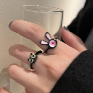 小众设计搞怪黑色小猫咪开口戒指女情侣闺蜜食指戒气质百搭指环潮