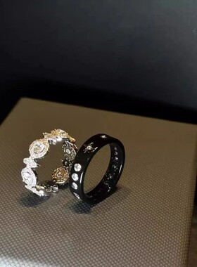 四芒星白雪公主黑武士戒指超闪锆石小众轻奢时尚高级感情侣款对戒
