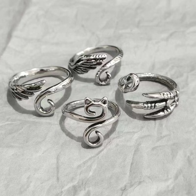 新款动物勾针带线戒指手饰个性小众编织饰品钩毛线食指戒女可调节