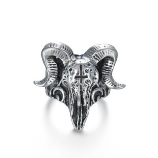 欧美时尚个性朋克羊头戒指开口男潮单身食指环夸张霸气手百搭饰品