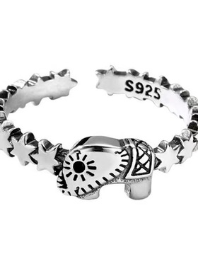 可爱卡通小象动物戒指女时尚韩版ins小众独特设计感开口食指戒