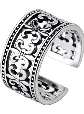 复古泰银十字军花船锚开口指环时尚简约男女做旧戒指情侣对戒戒指