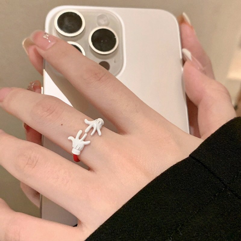 搞怪可爱白色小手套戒指女日系独特夸张小众食指戒设计感卡通尾戒