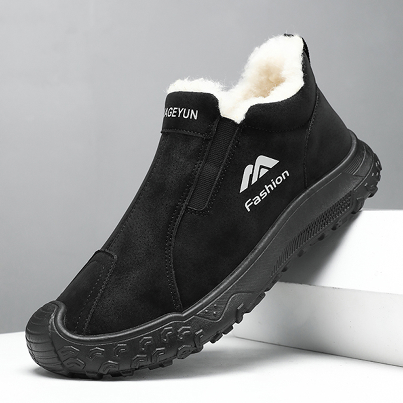 绵羊毛棉鞋男冬季加绒保暖雪地靴加厚底防滑防水一脚蹬中老年棉靴