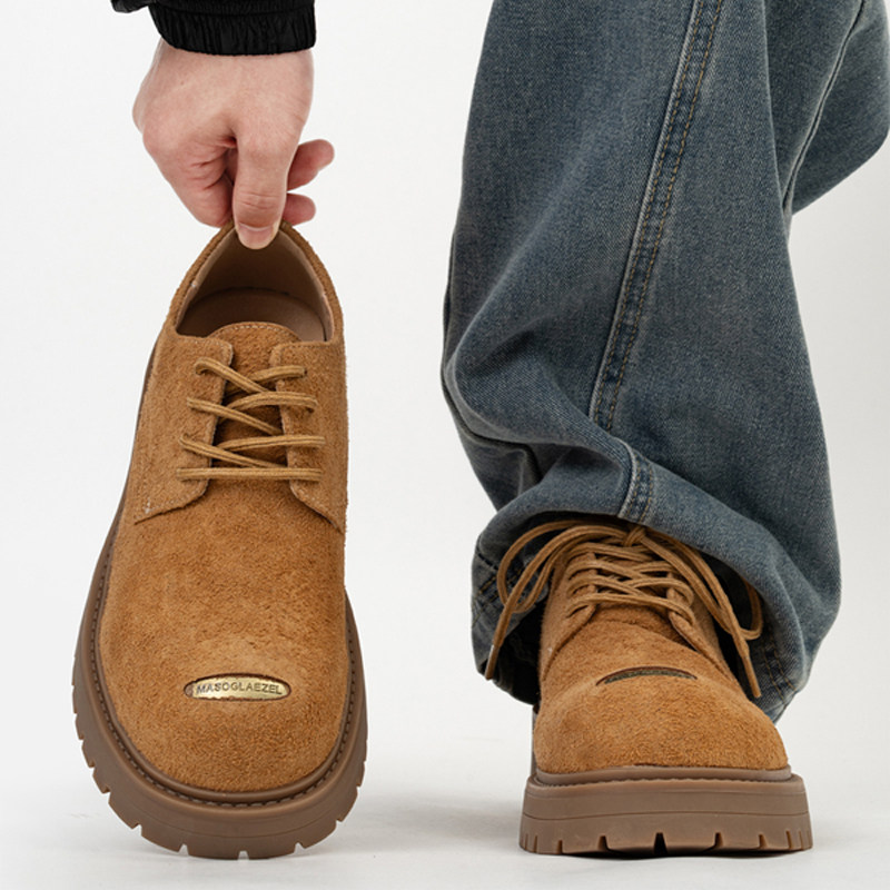 大头德比鞋男女英伦风复古增高厚底低帮马丁靴反绒皮工装休闲皮鞋