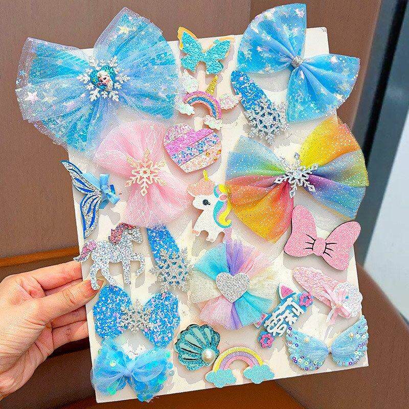 跨境皇冠头饰女童蝴蝶结发夹儿童冰雪奇缘爱莎公主时尚小女孩发卡