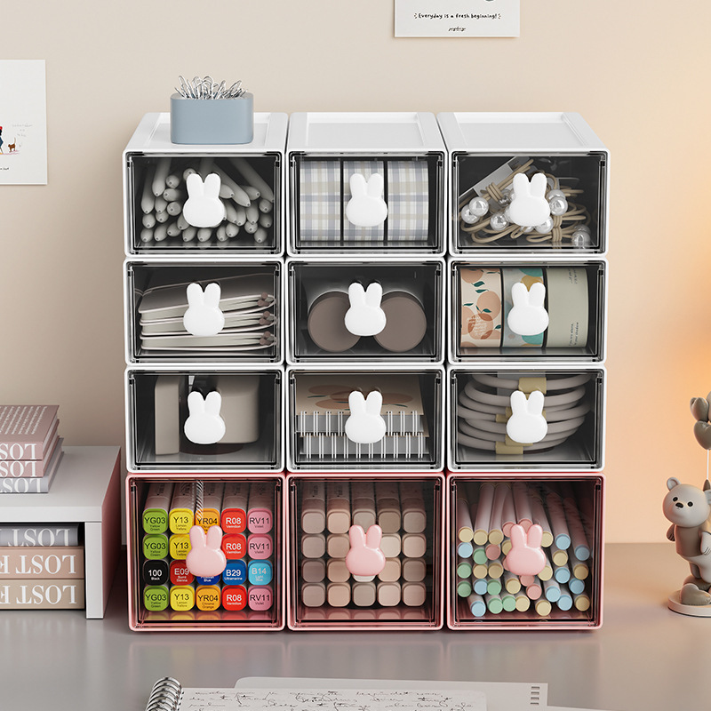 办公桌面收纳盒透明小抽