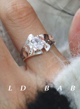 Old babe原创纯银925断面开口锆戒指女小众设计肌理纹ins博主指环