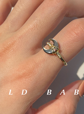 Old babe黑月亮开口戒指女简约贝壳月牙食指环小众设计优雅气质韩