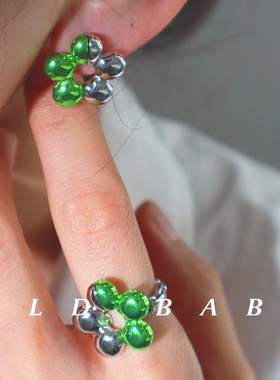 Old babe拼接绿项链戒指手链耳环女ins小众设计时尚个性简约韩版