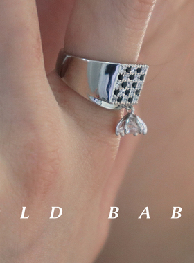 Old babe黑白吊坠锆石戒指女棋盘格锆石小众设计ins女高级感博主