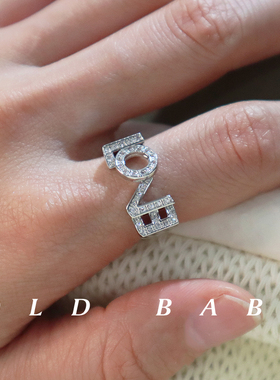 Old babe字母love开口戒指女设计小众ins情侣时尚个性银饰韩食指