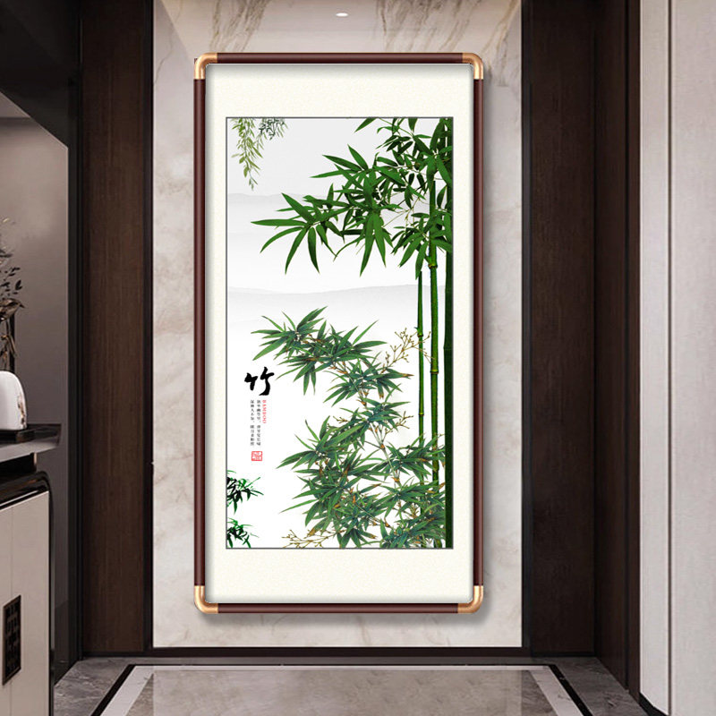 竹报平安竹子挂画新中式玄关装饰画入户走廊过道壁画花鸟水墨国画