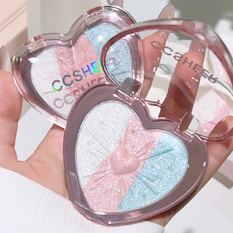 CCSHEER/柚子小西彩虹三色高光盘软糯麻薯质地脸部提亮细闪氛围