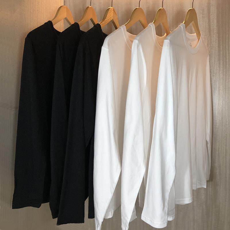 (买一送一)210g新疆棉重磅纯棉长袖T恤宽松男女打底衫正肩上衣