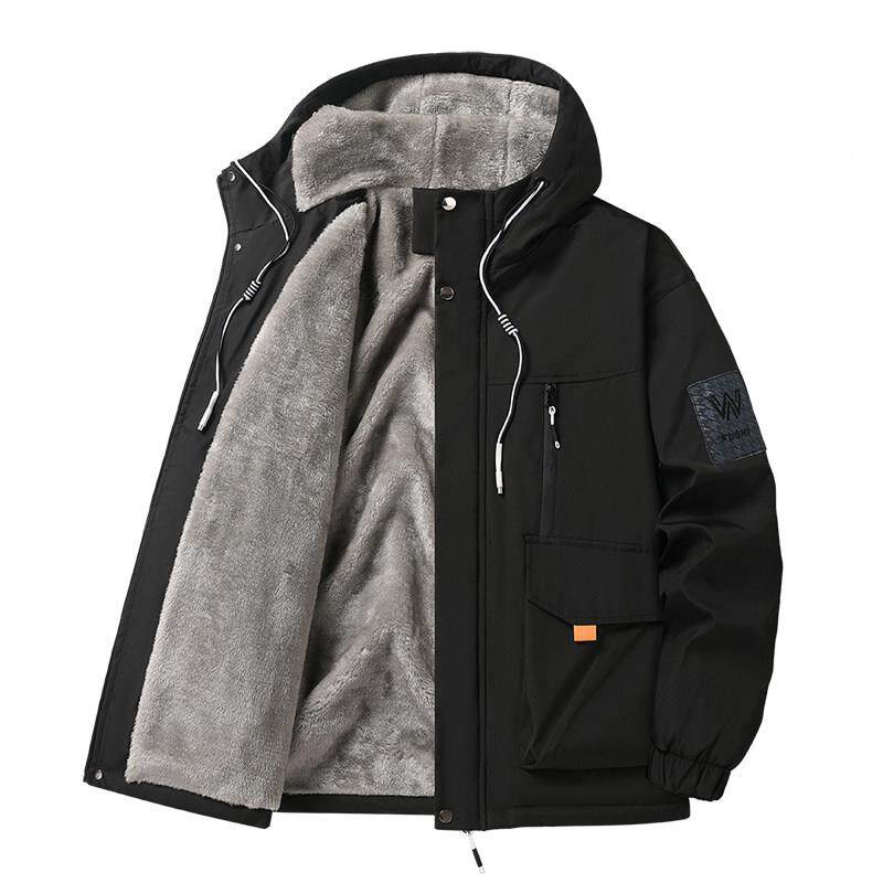 高端夹克外套男士2025新款春秋冬季加绒加厚工装连帽冲锋棉衣男款