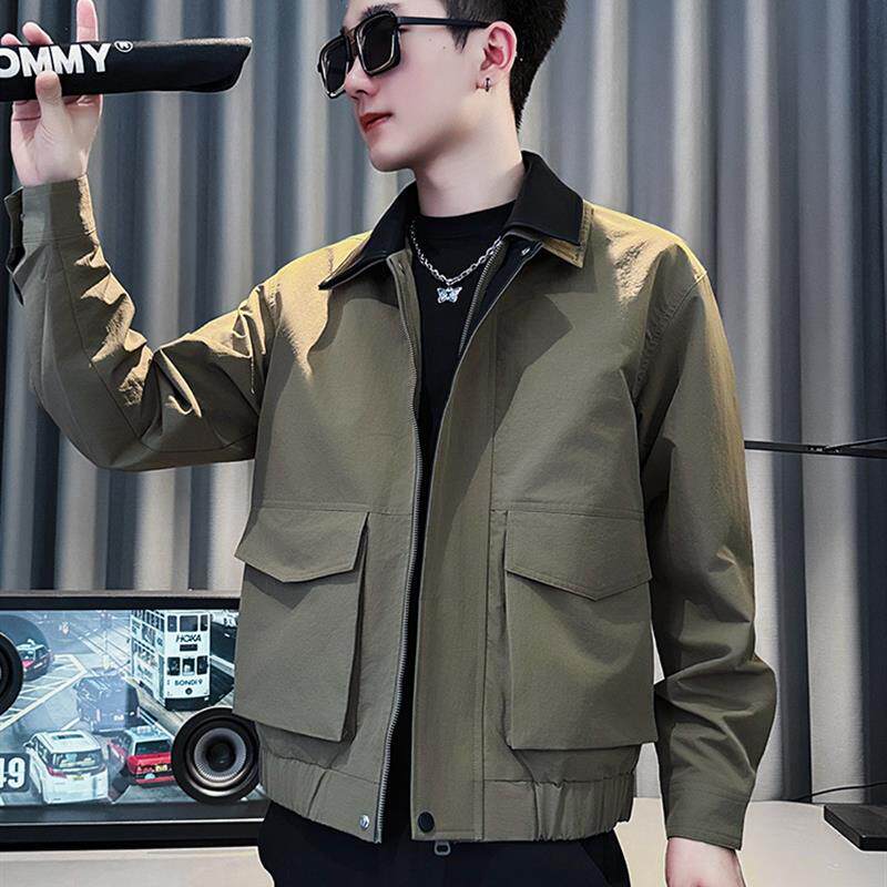 高级感双层领外套男款潮流休闲拼接夹克男装2025新款男士秋装上衣
