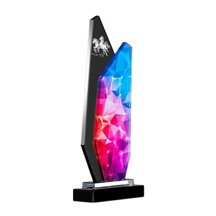 彩印水晶奖杯彩色马到成功老鹰梅花奖公益大使先进集体年终奖印字