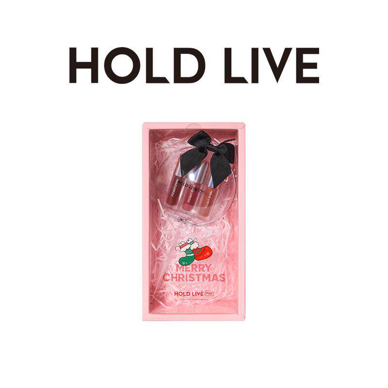 圣诞新款HOLD LIVE轻雾唇釉套装丝绒保湿哑光雾面口红3支装礼物盒