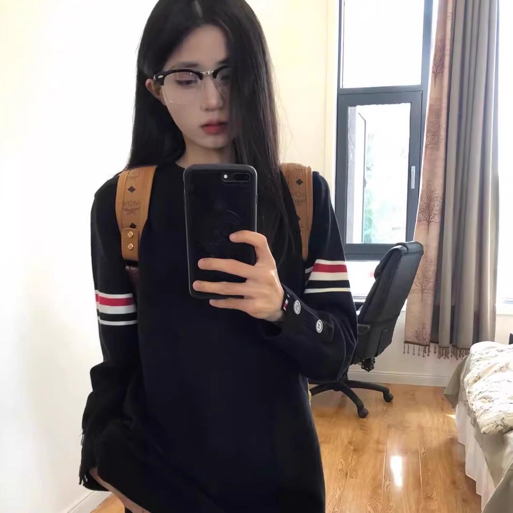 秋冬新款条纹毛衣打底衫男女韩版小众气质圆领套头卫衣休闲针织衫