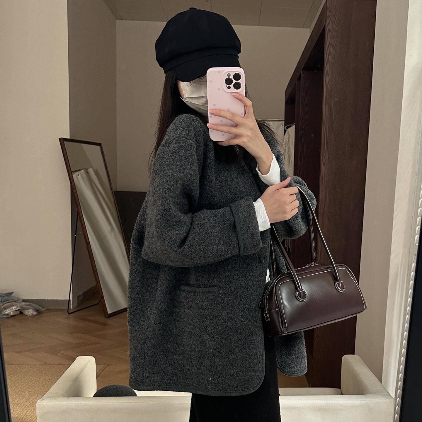 2025秋冬季新款呢子短款大衣女小个子百搭宽松高级感灰色毛呢外套