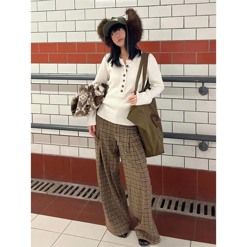 美式覆古亨利领毛衣女早秋深v领内搭打底针织衫修身显瘦长袖上衣