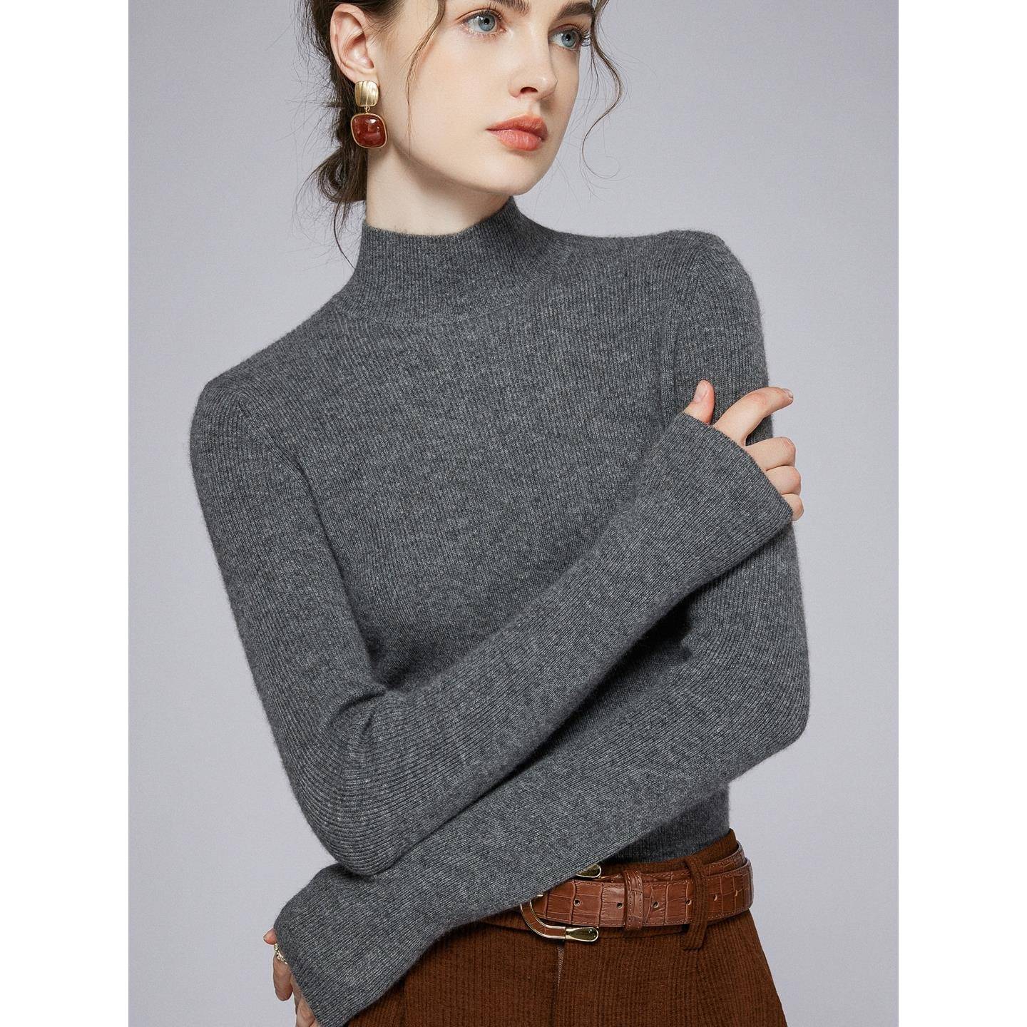 2025秋冬新款半高领纯色羊绒衫女套头内搭修身毛衣针织羊毛打底衫