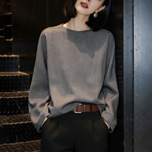 灰色套头衬衫女士秋冬新款时尚高级感宽松显瘦减龄洋派打底衫上衣