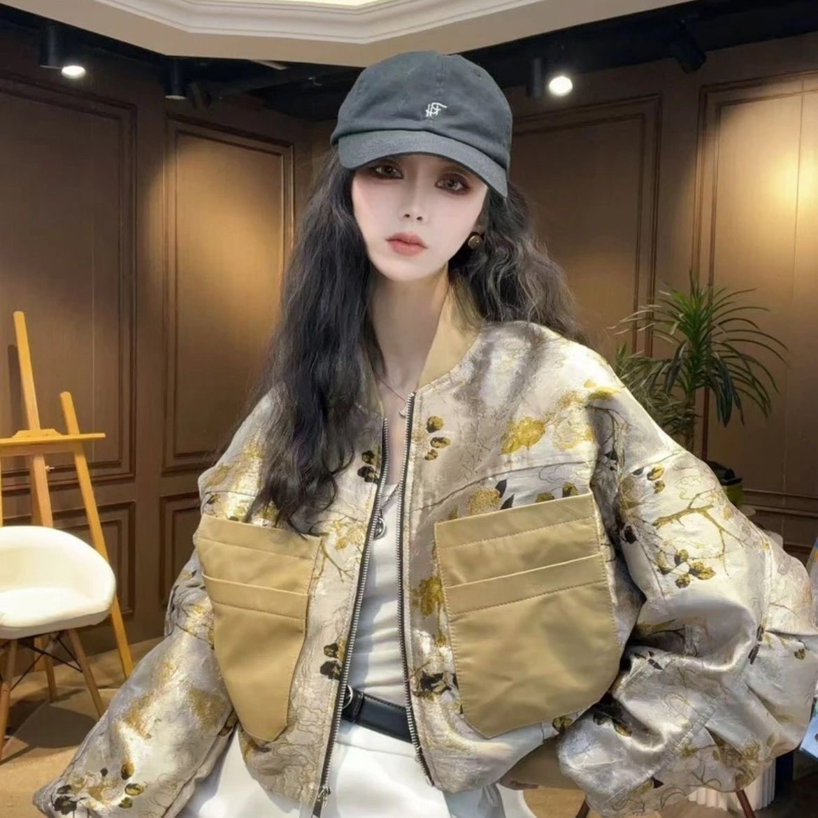 复古气质2026春季外套新款短款拼接大口袋夹克外套薄款外搭洋气女