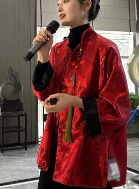 欧洲站2025秋季新款高级感超好看新中式国风立领红色上衣外套女潮