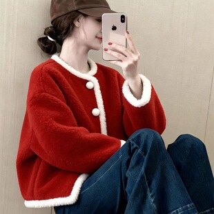 2025新款今年流行爆款小香风巨好看的小个子短款红色外套女秋冬季