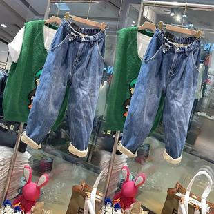 哈伦裤 2025冬季 新款 韩版 宽松加绒加厚牛仔裤 大码 时尚 女 高腰老爹裤