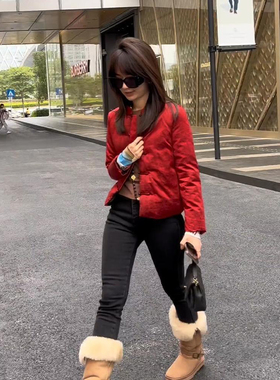 新中式国风新年战袍红色棉衣外套女冬季2025新款休闲百搭保暖棉服