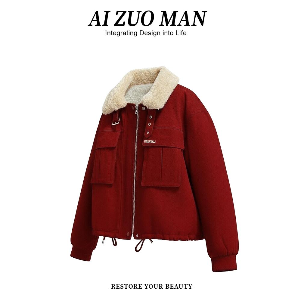 MONLOUVE高级感独特漂亮的初冬短外套女装2025新款小个子加厚毛领