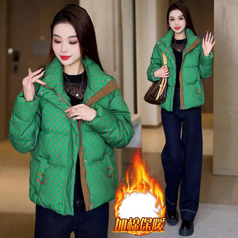 MONLOUVE千鸟格子2025冬季新款时尚遮肉显瘦加厚保暖衣外套服女装