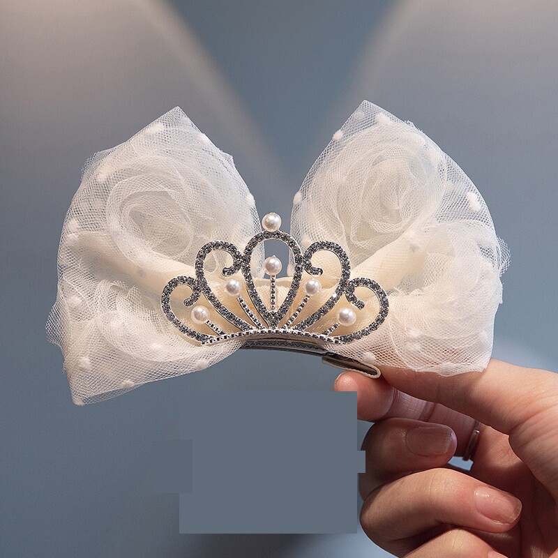 女童皇冠头饰公主蝴蝶结发夹小女孩周岁发饰宝宝生日儿童珍珠发卡