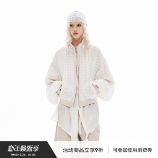 VINZOO 米白色棉麻宽松空气感空军飞行夹克女休闲外套秋冬2025